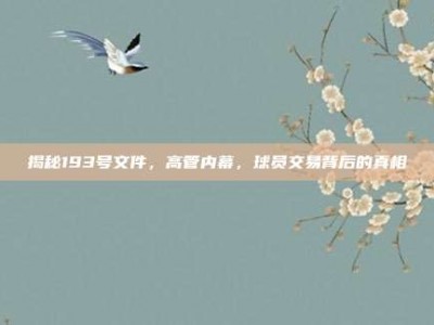 揭秘193号文件，高管内幕，球员交易背后的真相